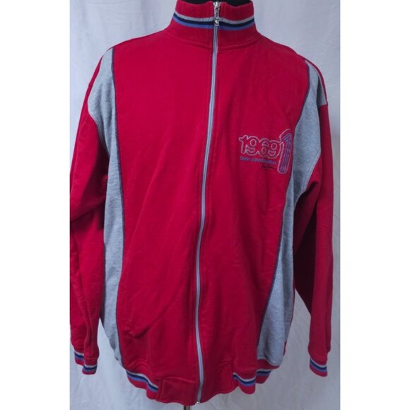 Sean John Collection Mens Large Red Full Zip Fleece 1969 Sweater Varsity Jacket - Picture 1 of 10